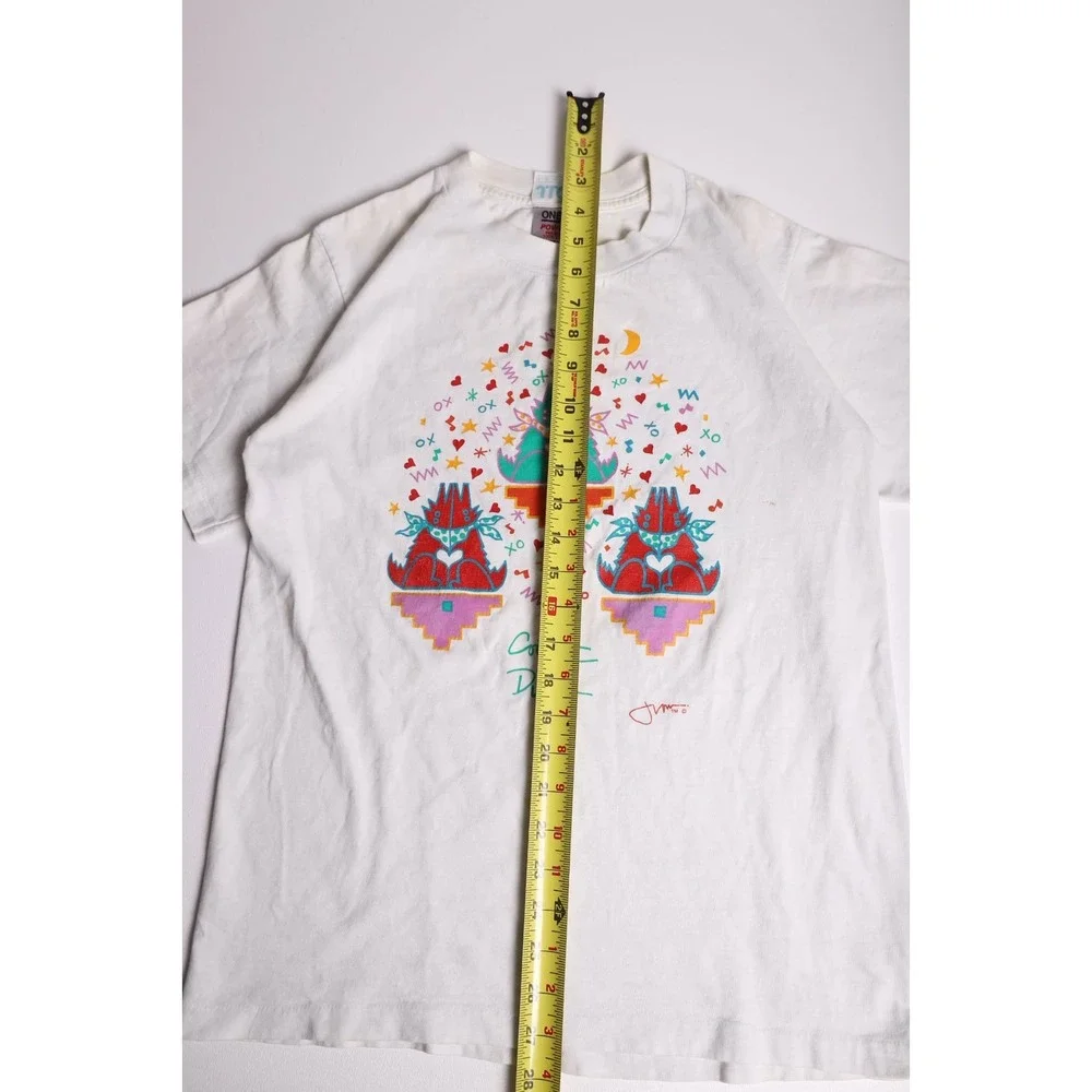 Vintage Oneita Power-T Coyote Duet T-Shirt White J Von Graphic 90s USA Made M